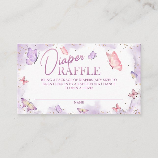 Girl Butterfly Baby Shower Diaper Raffle Place Card (Front)