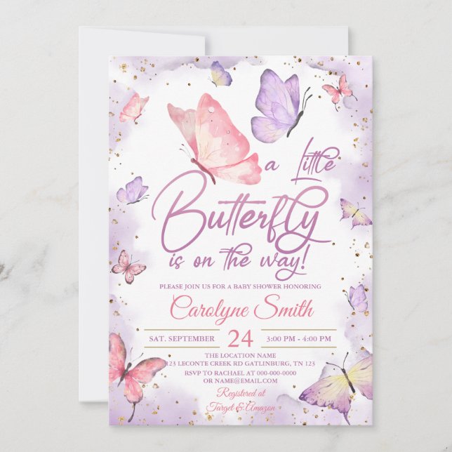 Girl Butterfly Baby Shower Invitation (Front)