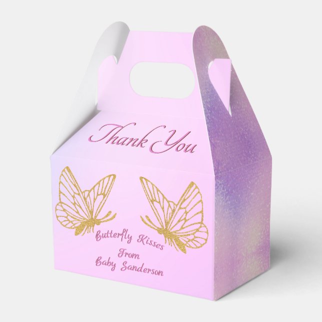 Girl Butterfly Pink Sparkly Whimsical Baby Shower Favour Box (Front Side)