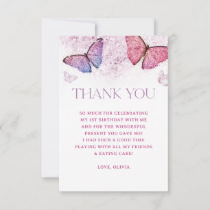 Girl Butterfly Theme 1st Birthday Party Thank You