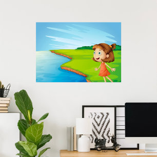 Girl by Riverside Nature Landscape Poster