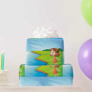 Girl by Riverside Nature Landscape Wrapping Paper