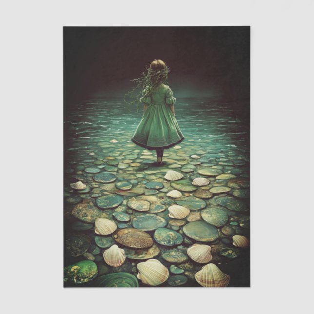 Girl By The Sea, Shells & Stones EQ6L Decoupage Tissue Paper (Front)