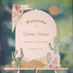 Girl Cactus Desert Baby Shower Southwestern Acrylic Sign