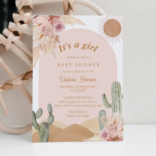 Girl Cactus Desert Baby Shower Southwestern Invitation