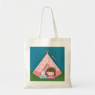 Girl Camping Teepee Tent Bunny Tote Bag