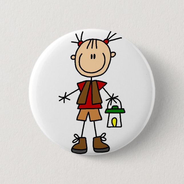 Girl Camping With Lantern Button (Front)