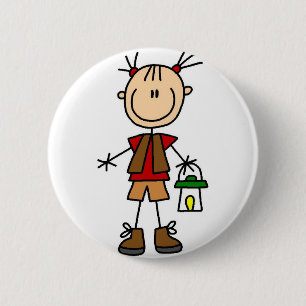 Girl Camping With Lantern Button