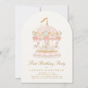 Girl Carousel Fairytale Cream Arch Birthday Party Invitation