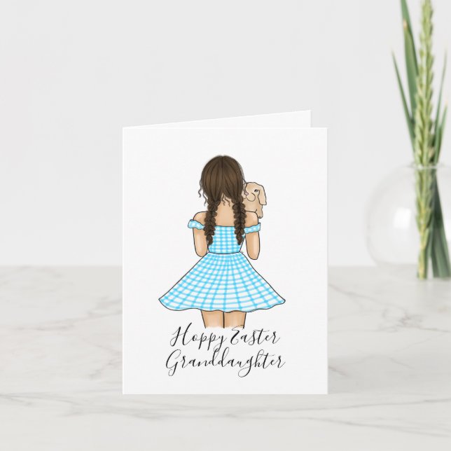 Girl Carrying a Cream Bunny - Hoppy Easter Holiday Card (Front)