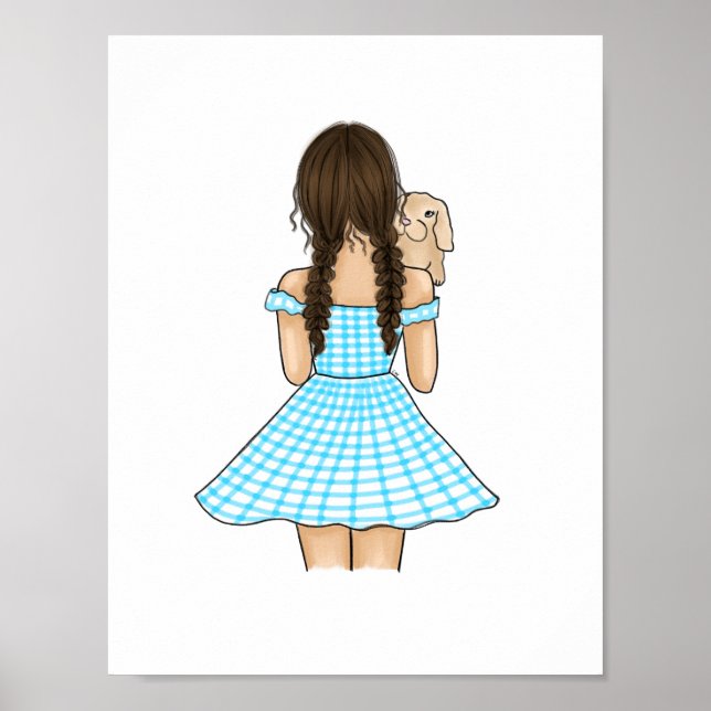 Girl Carrying a Cream Bunny Woodland Nursery Poster (Front)
