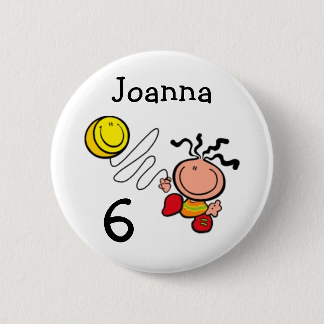 Girl cartoon birthday name and age Button (Front)