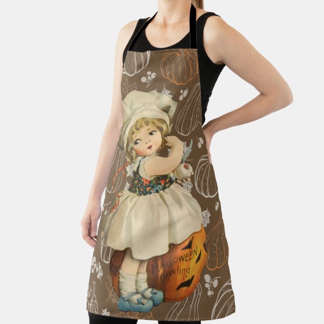 Girl Carving Apple Halloween Apron (Insitu)