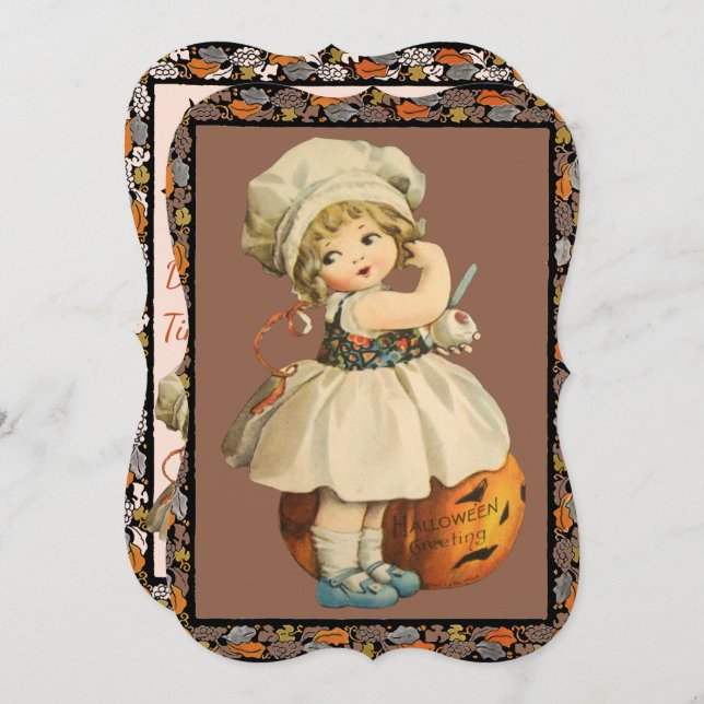 Girl Carving Apple Halloween Invitation (Front/Back)