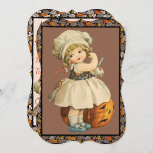 Girl Carving Apple Halloween Invitation