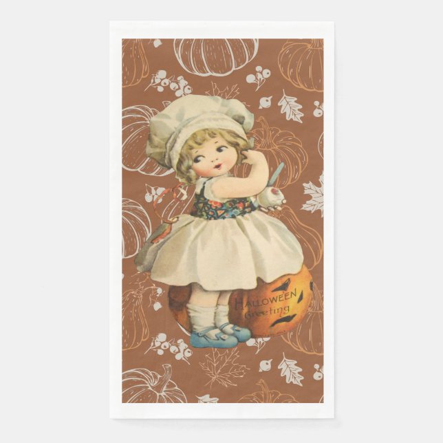 Girl Carving Apple Halloween Napkin (Front)