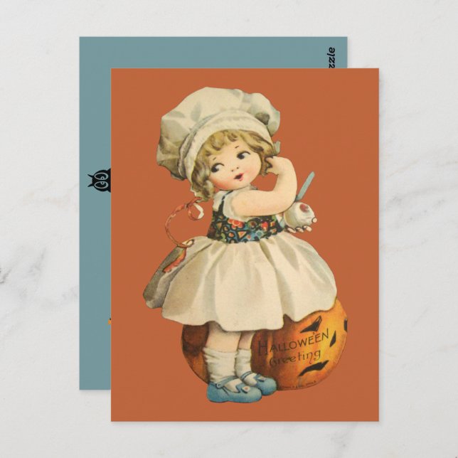 Girl Carving Apple Halloween Postcard (Front/Back)