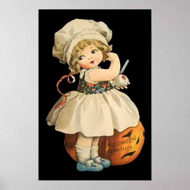 Girl Carving Apple Halloween Poster (Front)