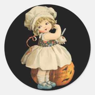 Girl Carving Apple Halloween Stickers