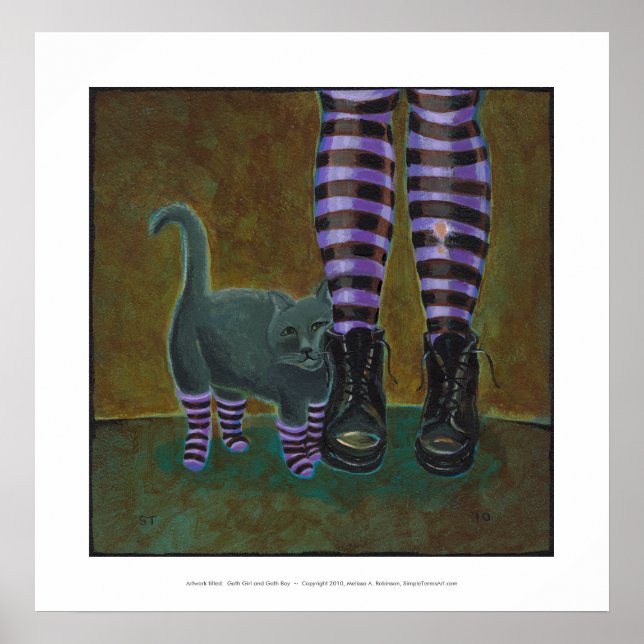 Girl cat boots striped socks fun witch goth art poster (Front)