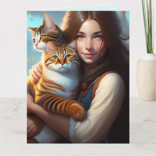 GIRL CATS ART BEAUTIFUL Greeting Card