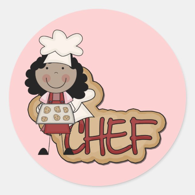 Girl Chef African American Tshirts and Gifts Classic Round Sticker (Front)