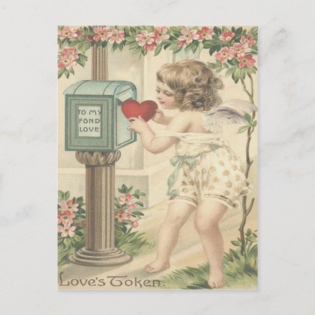 Girl Cherub Heart Cupid Mailbox Valentine Holiday Postcard (Front)
