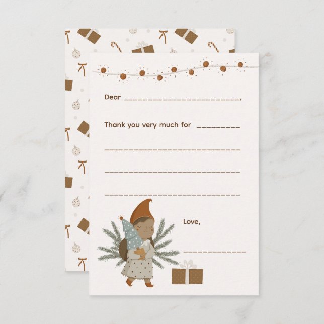 Girl Christmas Thank you note, fill in card (Front/Back)