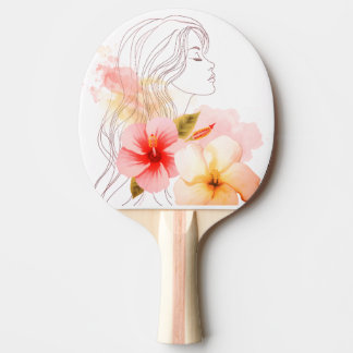 Girl close her eyes whithe flower-watercolor  ping pong paddle