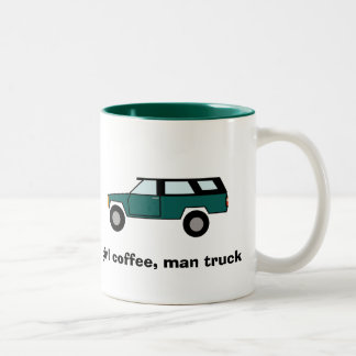 girl coffee, man truck Two-Tone coffee mug