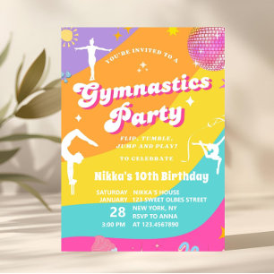 Girl Colorful Retro Gymnastics Gymnast Birthday Invitation