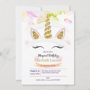 Girl Colourful Watercolor Magical Birthday Party Invitation