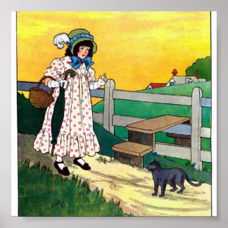 Girl Comes Across a Cat Artwork Poster