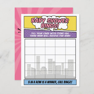 Girl Comic Book Superhero Baby Shower Bingo Game