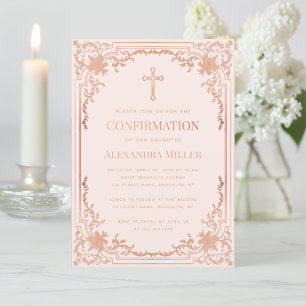 Girl Confirmation Blush Pink Rose Gold Vintage Invitation