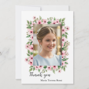 Girl Confirmation Custom Photo Floral Thank you Card