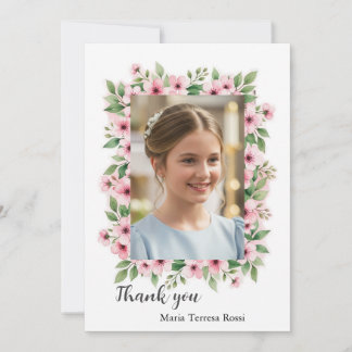 Girl Confirmation Custom Photo Floral Thank you Card