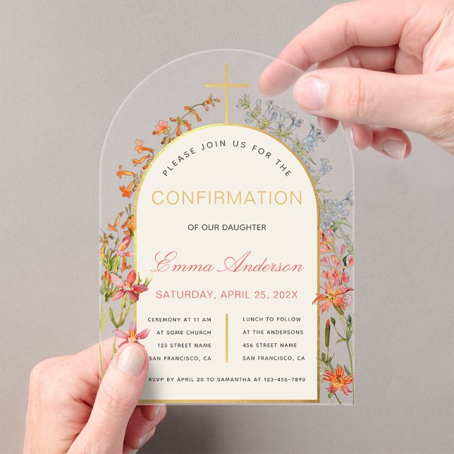  Girl Confirmation Gold Arch Floral Watercolor  Acrylic Invitations (Creator Uploaded)