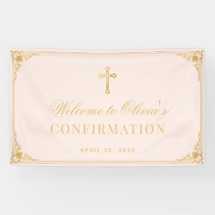 Girl Confirmation Pink Faux Gold Cross Welcome Banner