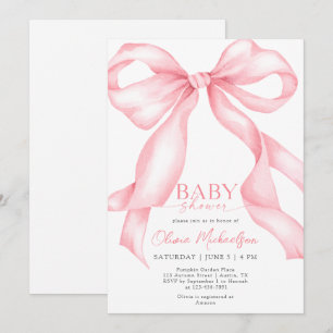 Girl Coquette Pink Bow Ribbon Elegant Baby Shower Invitation