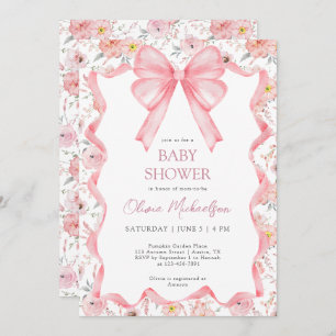 Girl Coquette Pink Floral Ribbon Bow Baby Shower Invitation