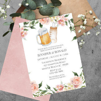 Girl Couples Co Ed Pink Floral Baby Shower Invitation