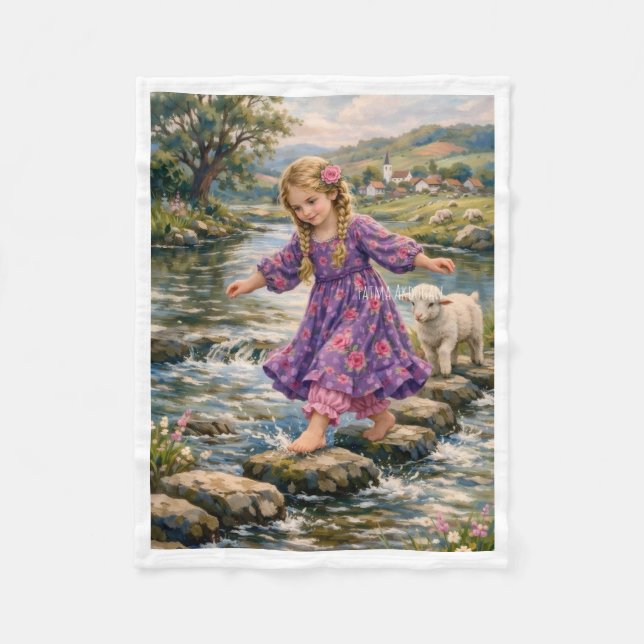 Girl Crossing River with Lamb Blanket (Front)