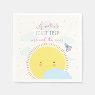 Girl Cute 1st Trip Around The Sun Summer Birthday Napkin