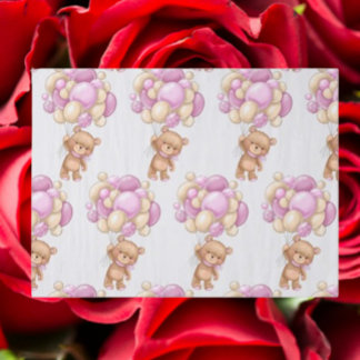 Girl Cute Bear Balloon Wrapping Paper