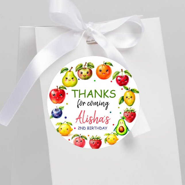 Girl Cute Fruit Birthday  Classic Round Sticker (Creator Uploaded)