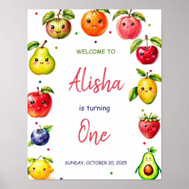 Girl Cute Fruit Birthday Welcome sign (Front)