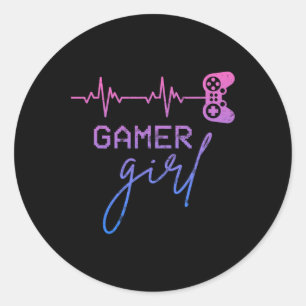 Girl Cute Heartbeat Gamer For Girl Video Game Love Classic Round Sticker