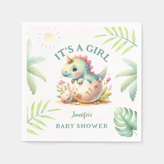 Girl Cute Pink Dinosaur Baby Shower  Napkin (Front)