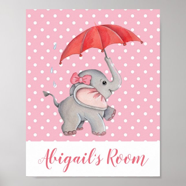 Girl Cute Pink Elephant Polka Dot Kids' Room Poster (Front)